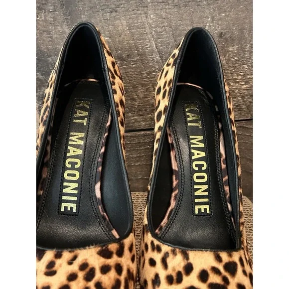 KAT MACONIE Lydia Leopard Pointed Toe Pumps Size 6 Gold Chain Heels Black Brown - Picture 3 of 9